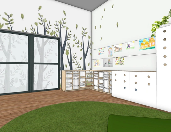 Moodboard dla przedszkola opracowany przez pracownię architektoniczną